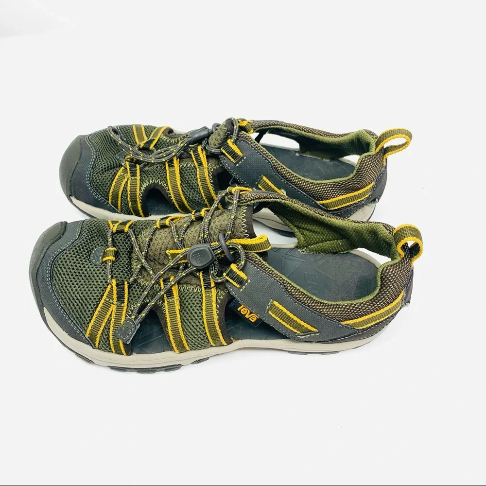Teva Girls Athletic FIsherma Sandals Manatee 1019403C Olive Drawstring Sz 3